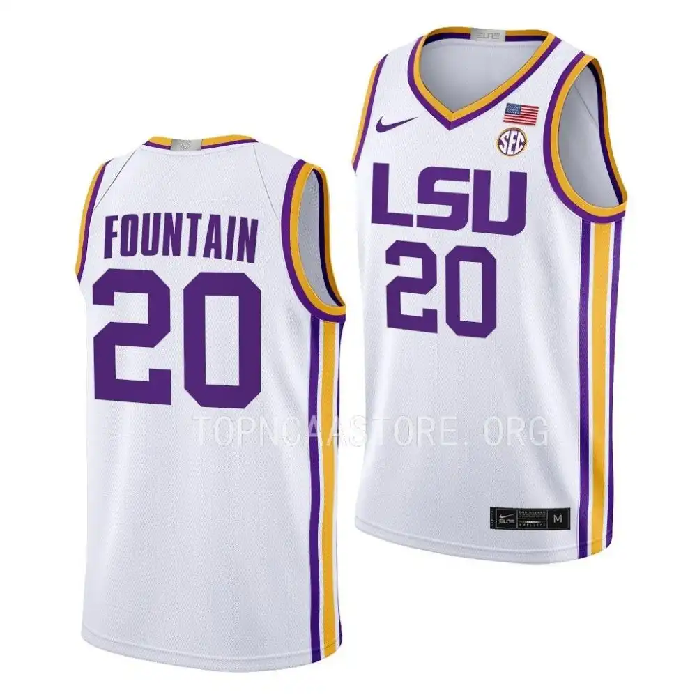 Men's LSU Tigers Derek Fountain #20 White Limited 2022-23 NCAA Basketball Jersey